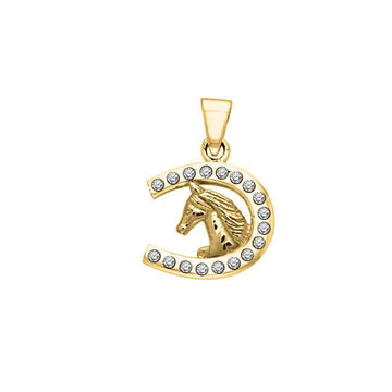 Horseshoe and Horse with Gems Solid Gold Pendant GPD5760 - Jewelry